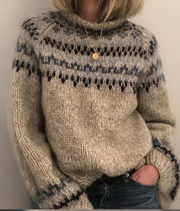 Women's Chunky Fair Isle Knit Sweater, Mock Neck Oversized Winter Pullover