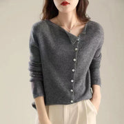 Women's Soft Knit Cardigan, Button Front Wide Neck Lightweight Sweater