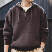 Men's Textured Knit Quarter Zip Hoodie, Oversized Relaxed Sweater