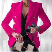 Women's Double Breasted Blazer, Gold Button Peak Lapel Office Jacket