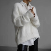 Women's Fluffy Brushed Knit Cardigan, V-Neck Button Front Winter Sweater