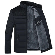 Men's Fleece Lined Padded Jacket, Insulated Stand Collar Winter Coat