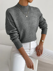 Women's Soft Brushed Knit Sweater, Mock Neck Relaxed Winter Pullover