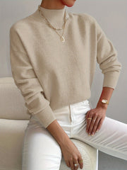 Women's Soft Brushed Knit Sweater, Mock Neck Relaxed Winter Pullover