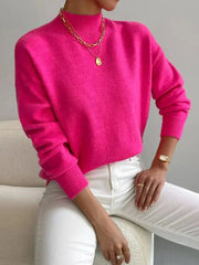 Women's Soft Brushed Knit Sweater, Mock Neck Relaxed Winter Pullover