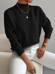 Women's Soft Brushed Knit Sweater, Mock Neck Relaxed Winter Pullover