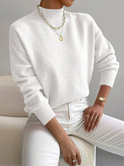Women's Soft Brushed Knit Sweater, Mock Neck Relaxed Winter Pullover