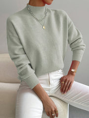 Women's Soft Brushed Knit Sweater, Mock Neck Relaxed Winter Pullover