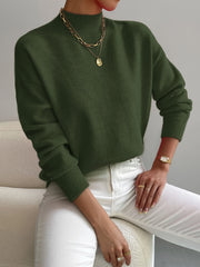 Women's Soft Brushed Knit Sweater, Mock Neck Relaxed Winter Pullover