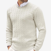 Men's Fine Cable Knit Sweater, Crewneck Winter Pullover