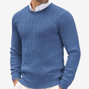 Men's Fine Cable Knit Sweater, Crewneck Winter Pullover