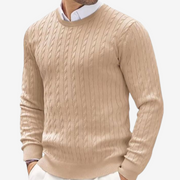 Men's Fine Cable Knit Sweater, Crewneck Winter Pullover