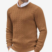 Men's Fine Cable Knit Sweater, Crewneck Winter Pullover