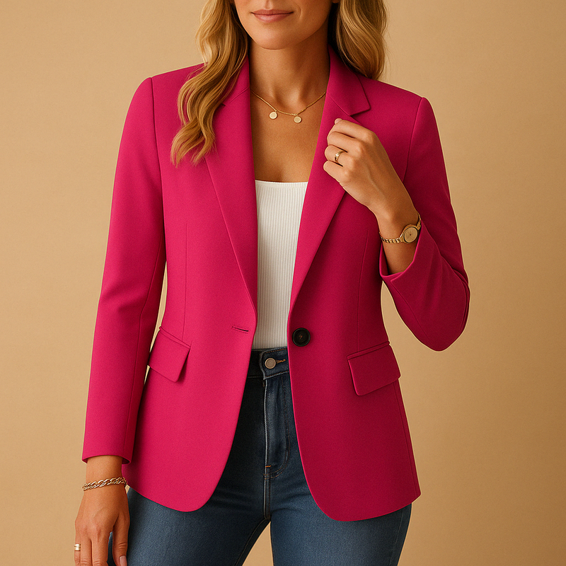Women's One Button Tailored Blazer with Notch Lapels and Curved Hip Hem