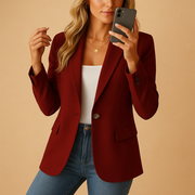 Women's Single Breasted Blazer, One Button Notch Lapel Office Jacket