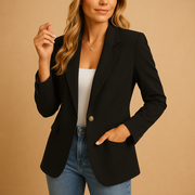Women's Single Breasted Blazer, One Button Notch Lapel Office Jacket