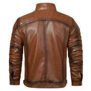 Men's Faux Leather Moto Jacket, Zip Up Stand Collar Biker Jacket