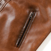 Men's Faux Leather Moto Jacket, Zip Up Stand Collar Biker Jacket