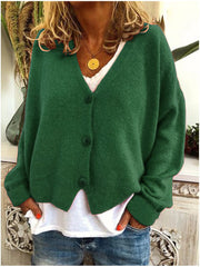 Women's Brushed Soft Knit Cardigan, Three Button V-Neck Relaxed Sweater