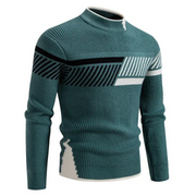 Men's Color Block Ribbed Knit Sweater, Mock Neck Winter Pullover