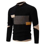Men's Color Block Ribbed Knit Sweater, Mock Neck Winter Pullover