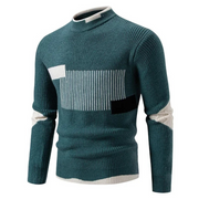 Men's Color Block Ribbed Knit Sweater, Mock Neck Winter Pullover