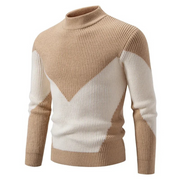 Men's Color Block Ribbed Knit Sweater, Mock Neck Winter Pullover