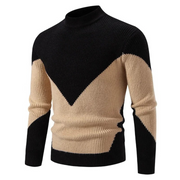 Men's Color Block Ribbed Knit Sweater, Mock Neck Winter Pullover