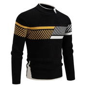 Men's Color Block Ribbed Knit Sweater, Mock Neck Winter Pullover