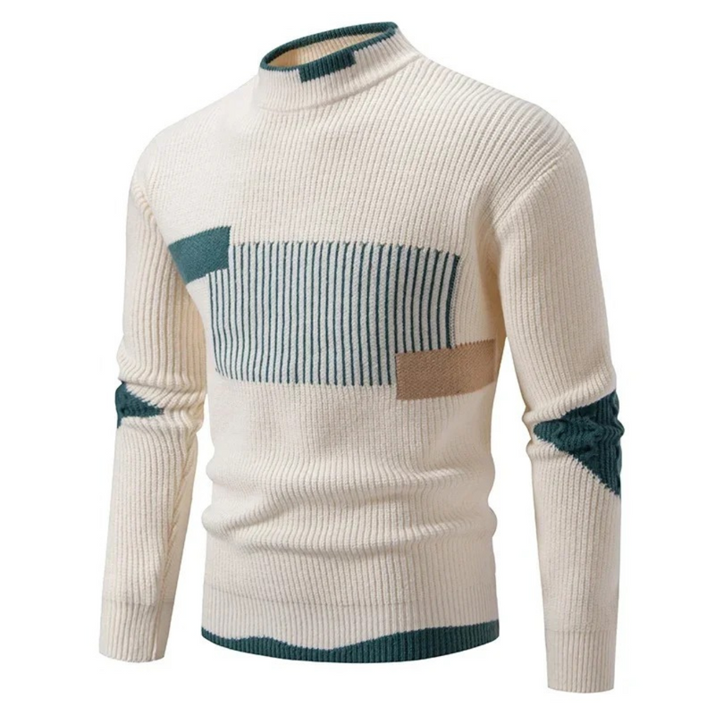 Men's Color Block Ribbed Mock Neck Sweater with Stretch Knit