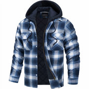 Men's Plaid Flannel Shirt Jacket, Quilted Lined Hooded Winter Jacket