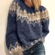 Women's Brushed Fair Isle Knit Sweater, Oversized Crewneck Winter Pullover
