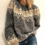 Women's Brushed Fair Isle Knit Sweater, Oversized Crewneck Winter Pullover
