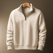 Men's Cable Knit Quarter Zip Sweater, Mock Neck Winter Pullover