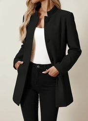 Women's Longline Stand Collar Coat, Brushed Button Front Winter Coat