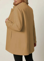 Women's Longline Stand Collar Coat, Brushed Button Front Winter Coat