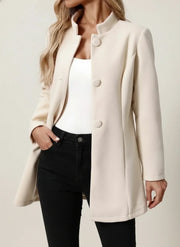 Women's Longline Stand Collar Coat, Brushed Button Front Winter Coat