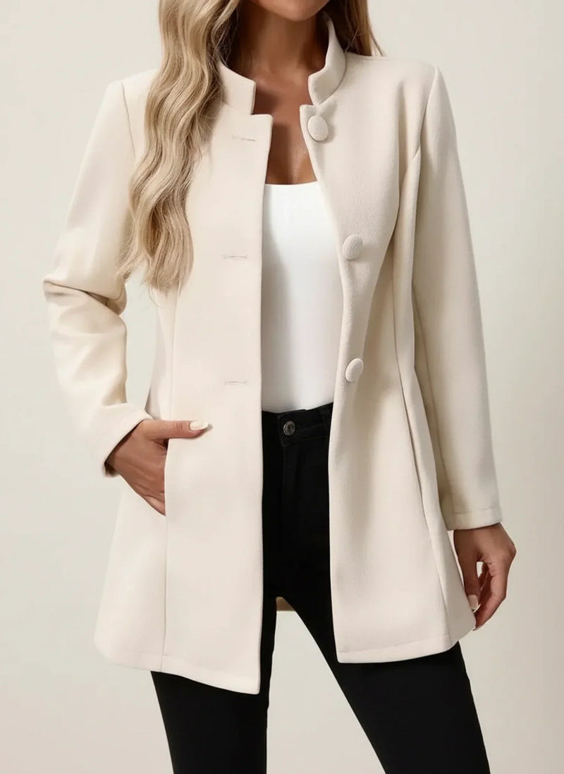 Women's Longline Stand Collar Coat, Brushed Button Front Winter Coat