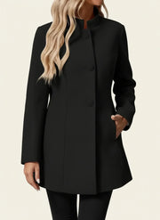 Women's Longline Stand Collar Coat, Brushed Button Front Winter Coat