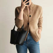 Women's Textured Knit Cardigan, Stand Collar Button Front Winter Sweater