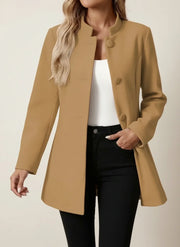 Women's Longline Stand Collar Coat, Brushed Button Front Winter Coat
