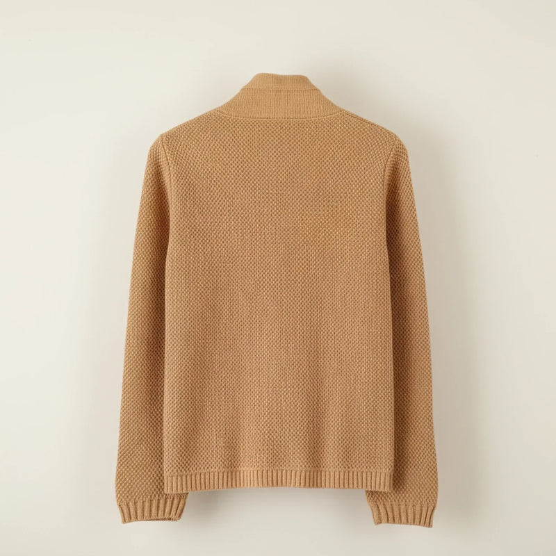 Women's Textured Knit Cardigan with Stand Collar, Contrast Buttons and Pockets