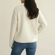 Women's Boiled Knit Collarless Blazer, Button Front Tailored Jacket