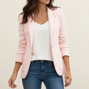 Women's Textured Weave Blazer, One Button Slim Tailored Office Jacket