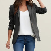Women's Textured Weave Blazer, One Button Slim Tailored Office Jacket