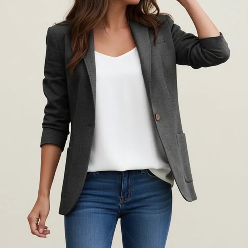 Women's Slim Textured Weave Blazer with One Button and Notch Lapels