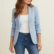Women's Textured Weave Blazer, One Button Slim Tailored Office Jacket