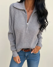 Women's Cotton Ribbed Knit Half Zip Sweater, Collared Winter Pullover