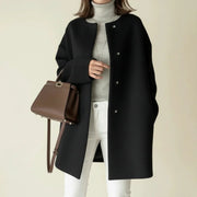 Women's Longline Collarless Coat, Soft Brushed Winter Coat