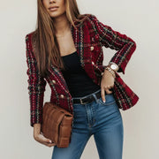 Women's Tweed Double Breasted Blazer, Plaid Check Tailored Jacket